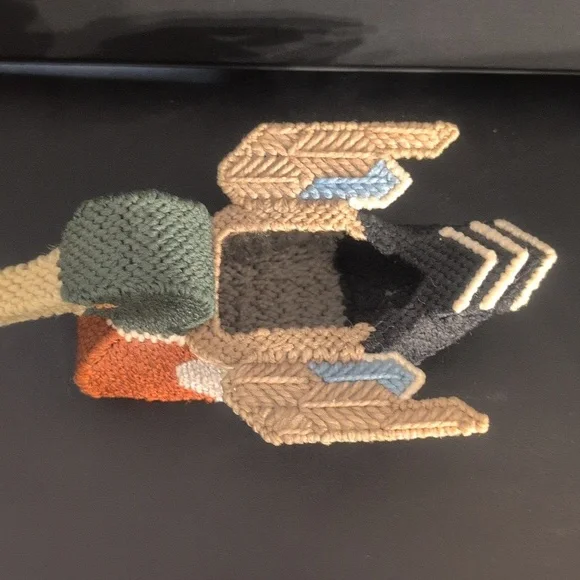 Vintage Needlepoint Mallard Duck Container Plastic Canvas - Picture 5 of 6